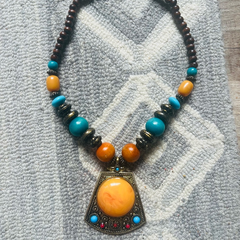 Bohemian Beaded Necklace with Pendant
